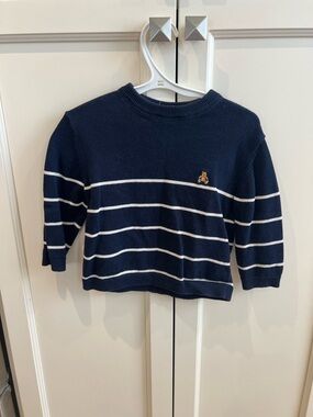 GAP 18-24m Navy and White Striped Knit Sweater with Bear Patch